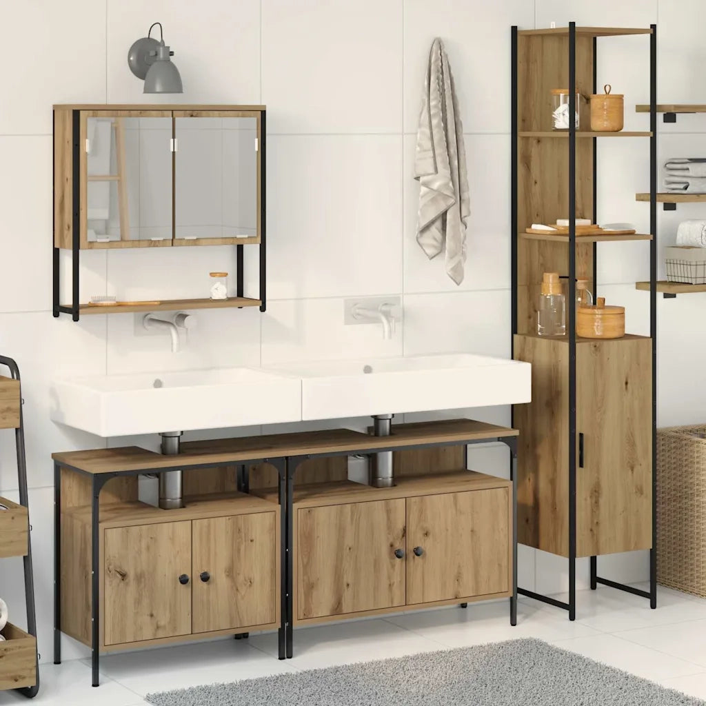 Set di mobili per il Bagno | Armadio da bagno con porta 4 pz rovere artigianale