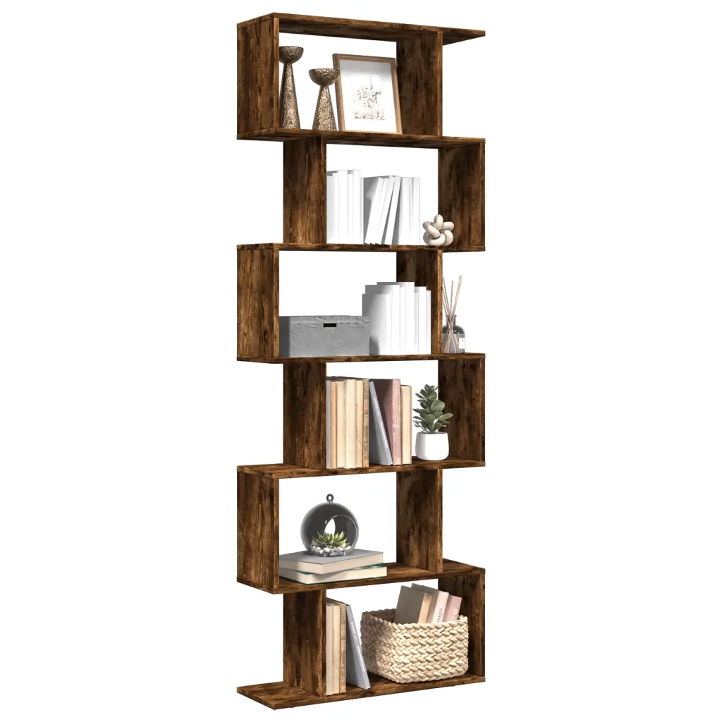 Libreria 6 Ripiani-Scaffale per Libri-Mobile di Stoccaggio Rovere Fumo 70x24x193 cm in Truciolato