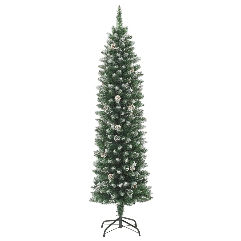 Albero di Natale Artificiale-Albero Natalizio Sottile con Base 210 cm PVC