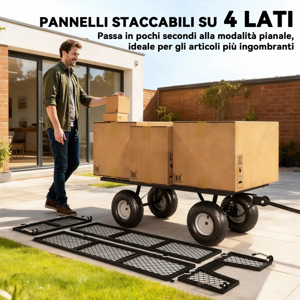 Carrello da Giardino in Acciaio 114L ¨C Xylo ¨C Verde, con Sacca e Pareti Rimovibili 105x51x54cm