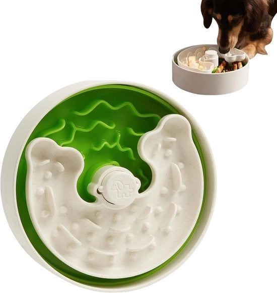 Antisfregiante per gomiti di cane con inserimento lento, antiscivolo, sicuro per alimenti, piccolo, verde.