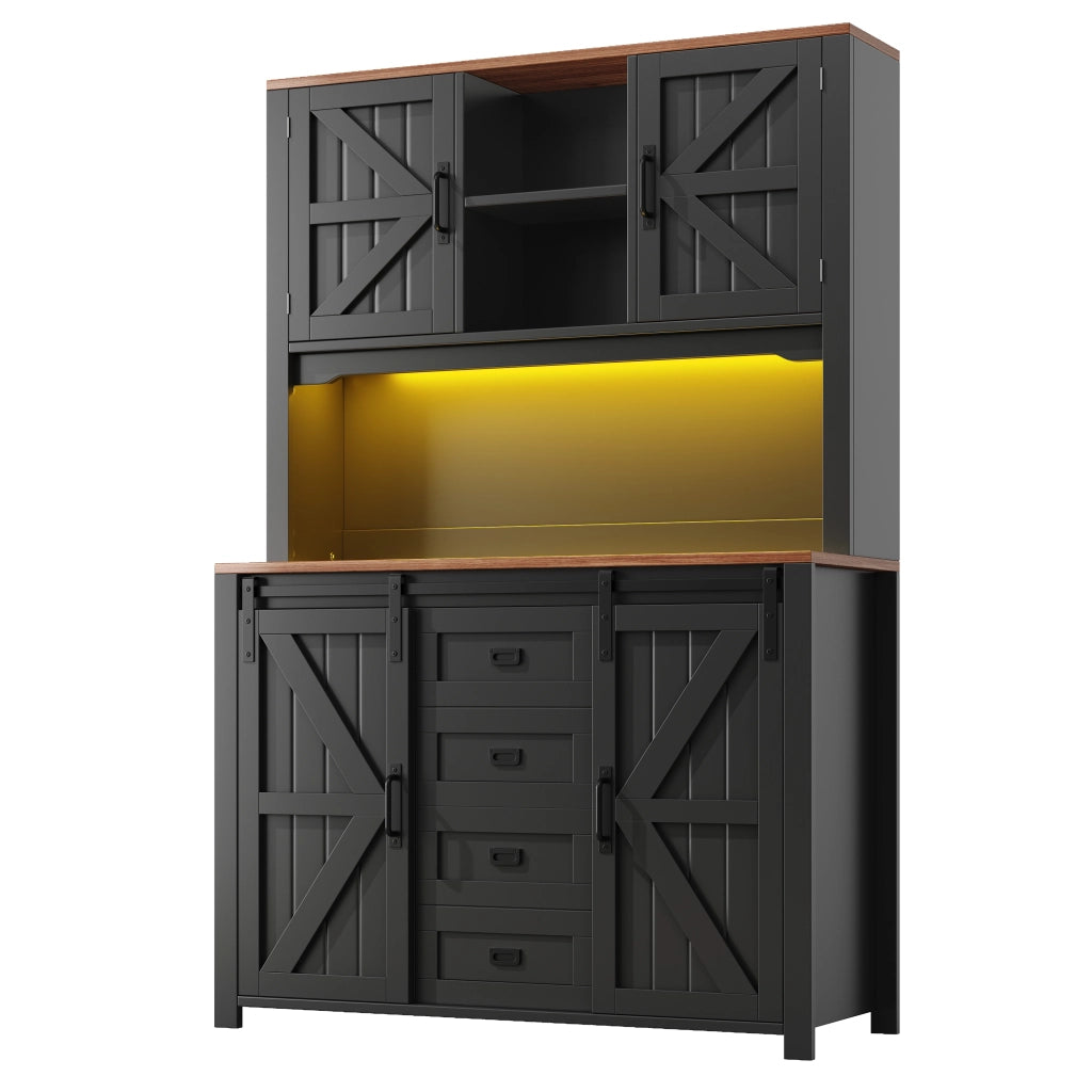 Mobile Cucina Alto con Ante Scorrevoli e LED ¨C MINIMAL ¨C Nero/Bianco, 115x40x174,7 cm