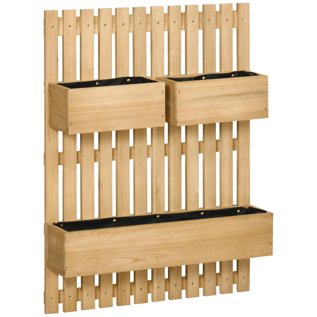 Fioriera verticale da parete con 3 vasche in legno massello 60x16x80 cm ¨C Xylo ¨C Marrone