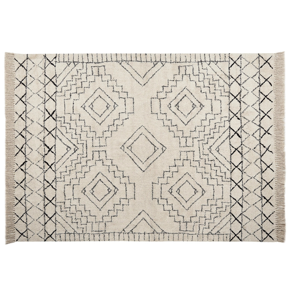 Tappeto in cotone beige e nero motivo azteco 160 x 230 cm camera da letto soggiorno