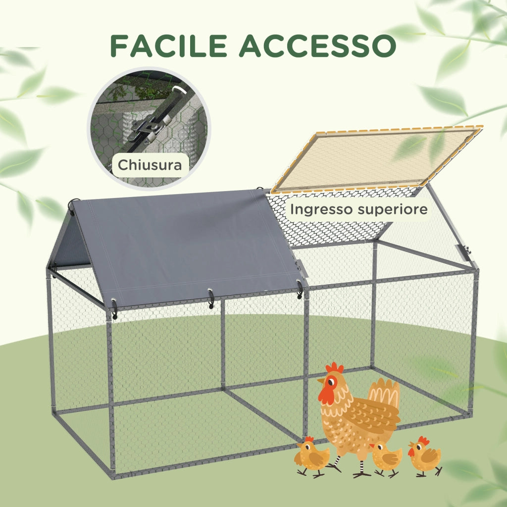 Gabbia per Animali in Acciaio con Tetto in Tessuto ¨C zephmum ¨C 198x100x120 cm Verde Argento