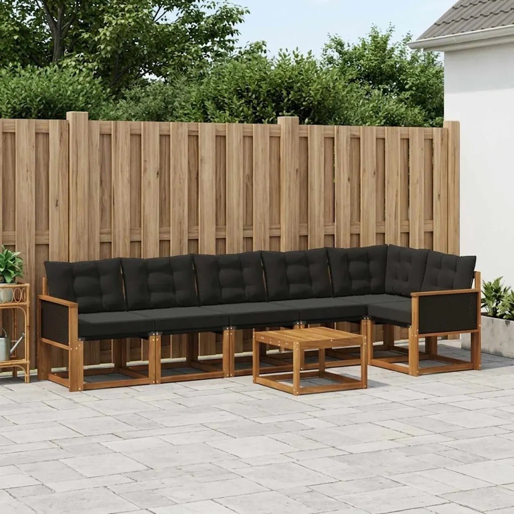 Set di divani da esterno con cuscino 7 pcs Naturale e Nero 3381992
