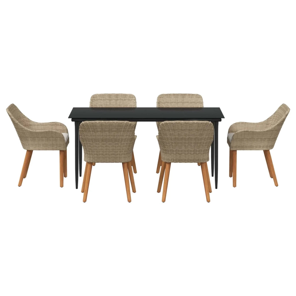 Set da Pranzo per Giardino con cuscino 7 pcs Beige polyrattan 3261695