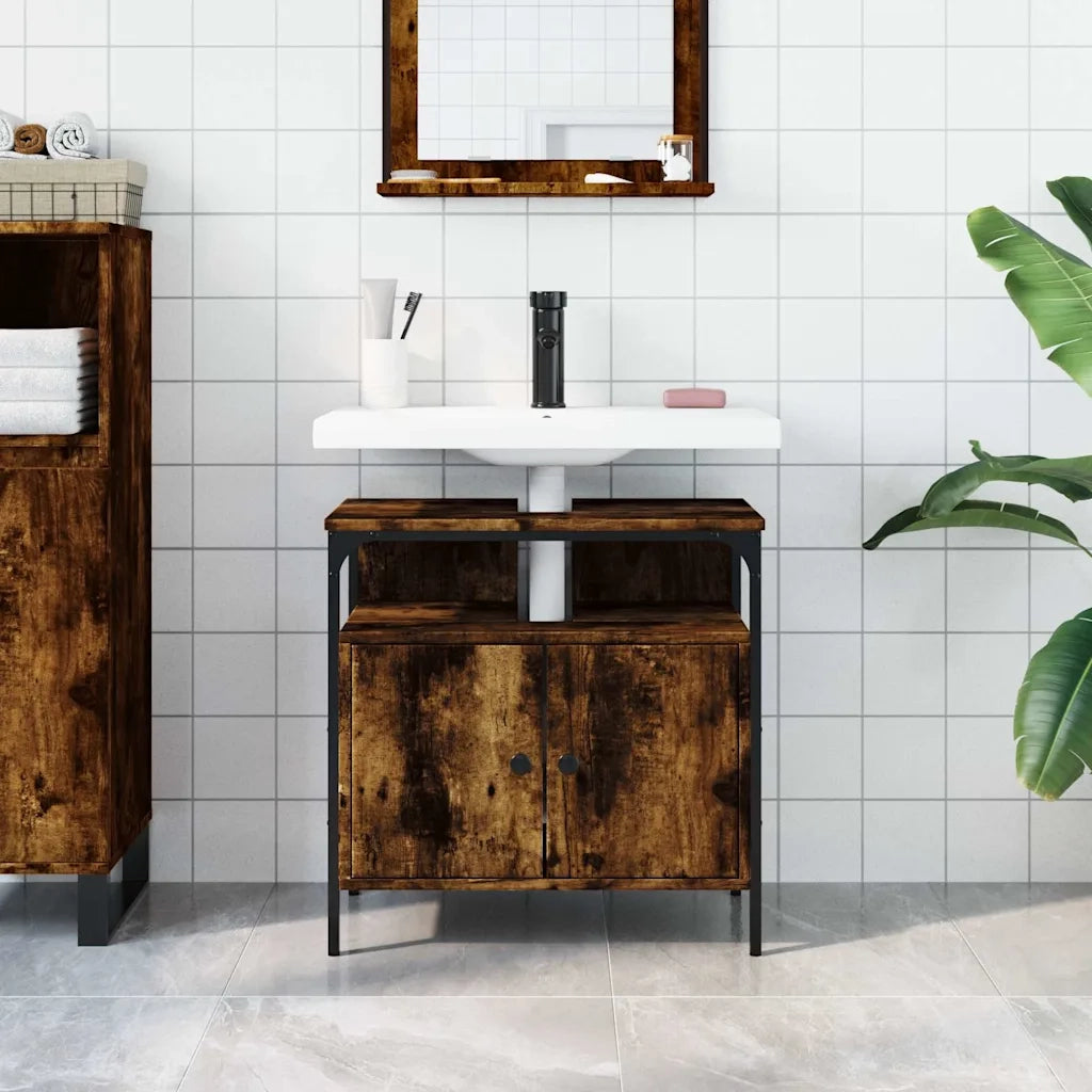 Mobile Lavabo Bagno-Armadietto da bagno Rovere Fumo 60x30x60 cm Legno Multistrato 708170