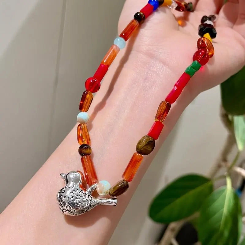 Collana fatta a mano con cristalli di giada colorati, regalo di Natale per donna, regalo di compleanno