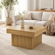 Tavolino quadrato con 1 vano aperto, stile moderno per soggiorno, in MDF e truciolato, naturale, 79 × 79 × 46 cm
