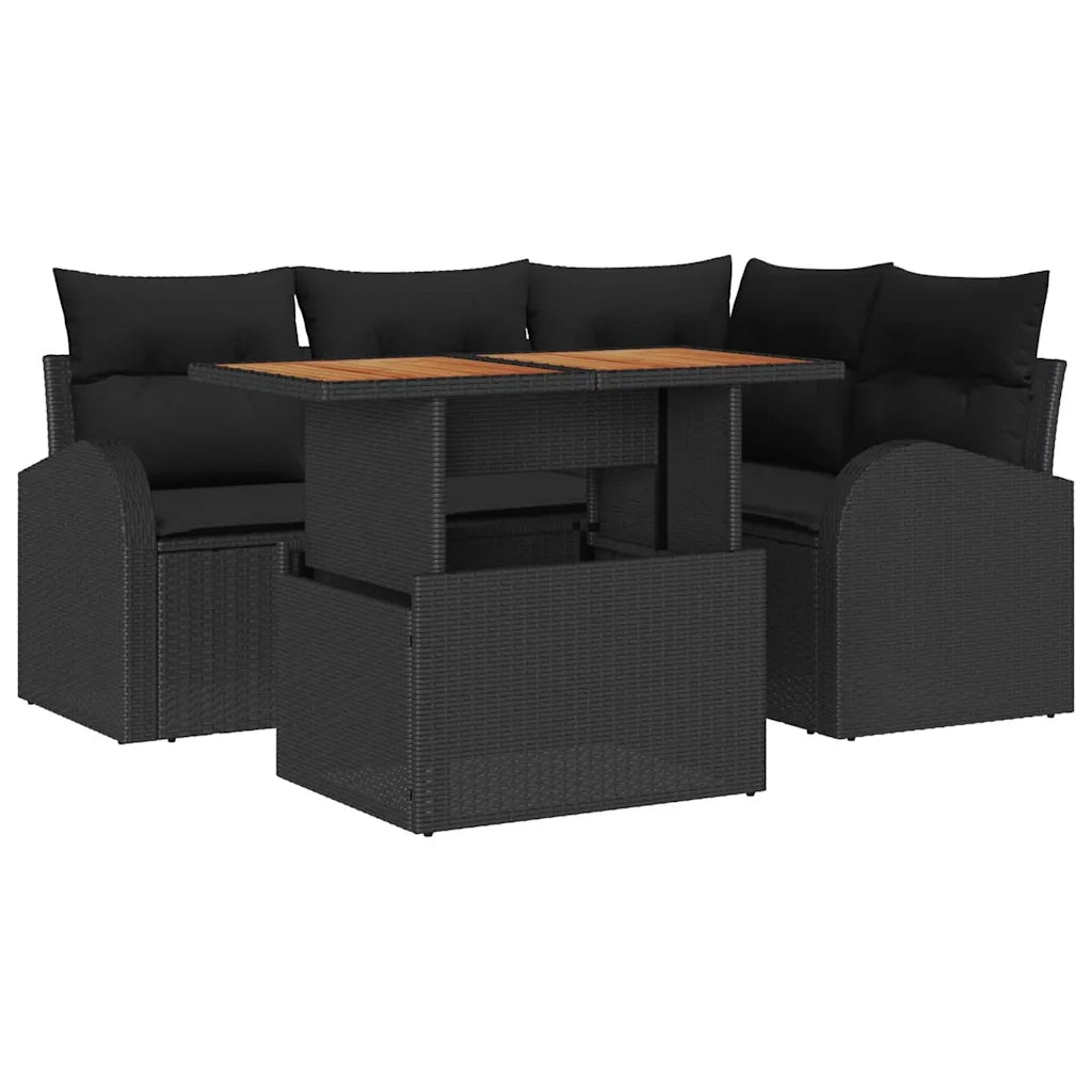 Set Divano da Giardino con archiviazione 5 pcs Nero Poly Rattan