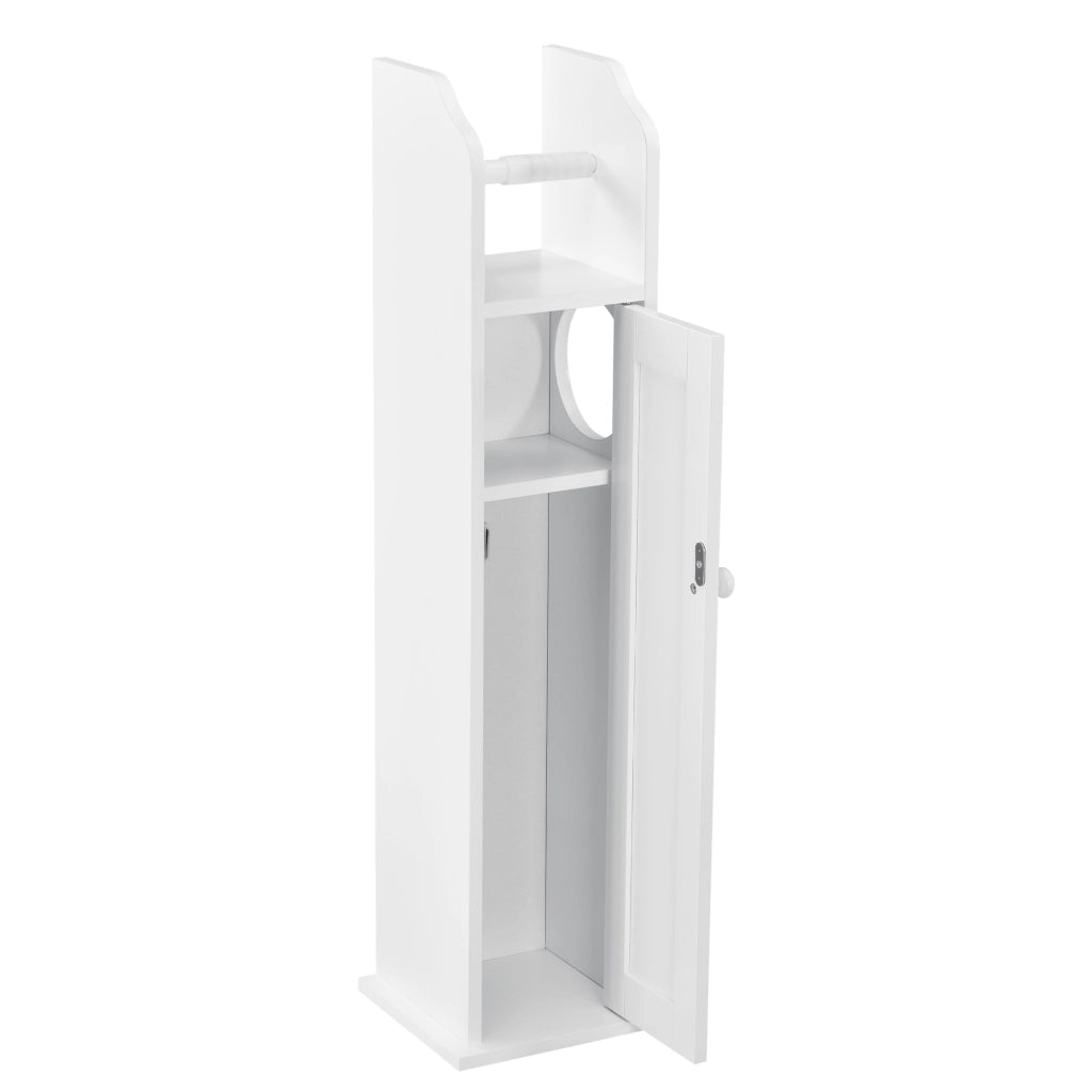 Armadietto Stretto da Bagno con Portarotolo e Vani Portaoggetti 78x20x18 cm - Bianco [en.casa]
