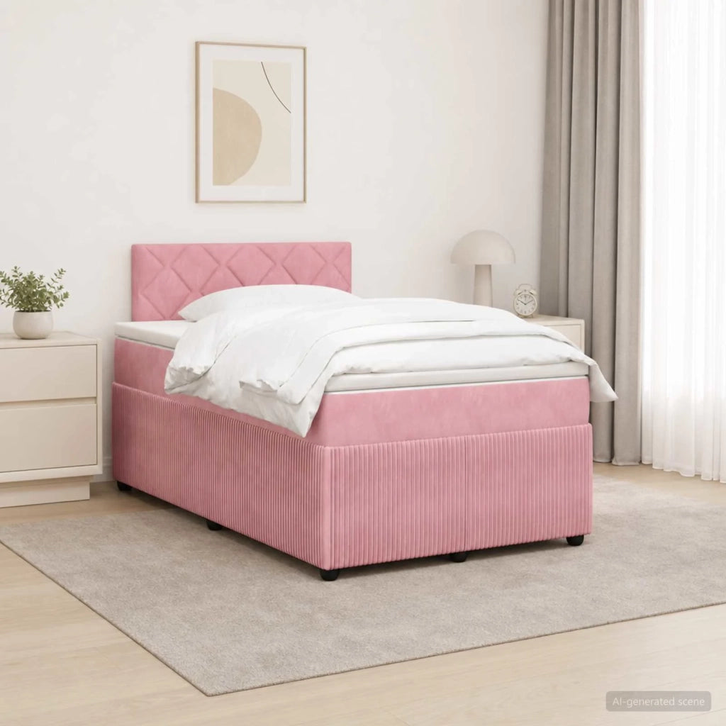 Letto box spring con materasso Rosa 120 x 190 cm Velluto 3453112