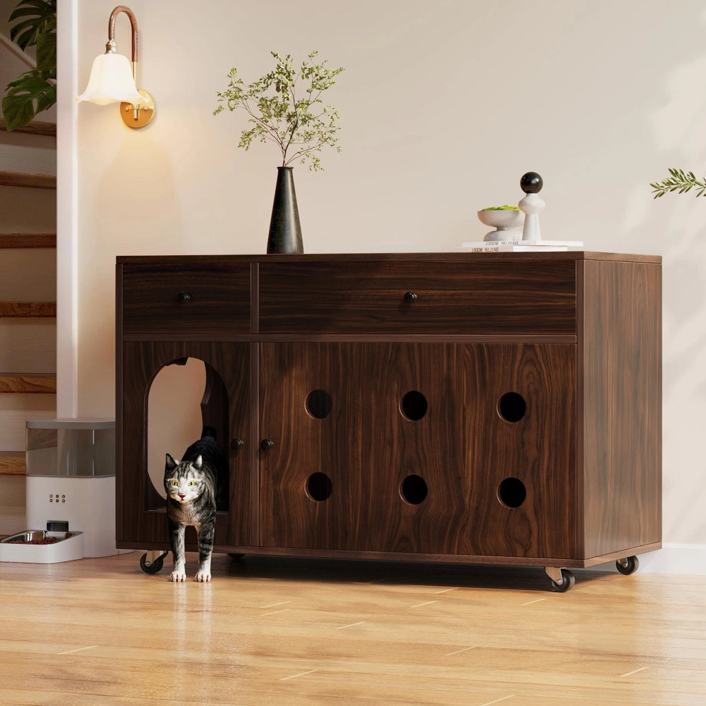 Mobile Toilette per Gatti con Porta ¨C MINIMAL ¨C Noce, 100x45x66 cm