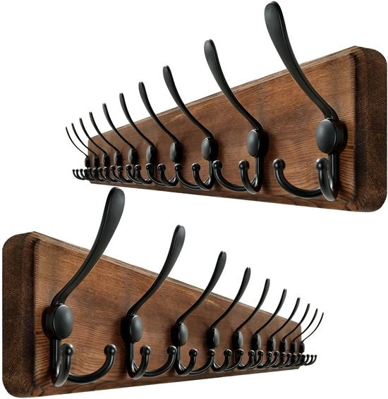 Kapstok in legno per giacche, 98 cm, 10 ganci a treccia, cappezzatiure per giacche, giacche, cappezzatiure rustiche marrone, 2 pezzi