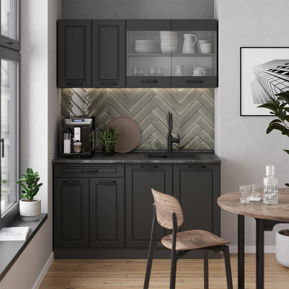 Vicco Cucina monoblocco Casa di campagna antracite/antracite 140 cm , PL Marmo