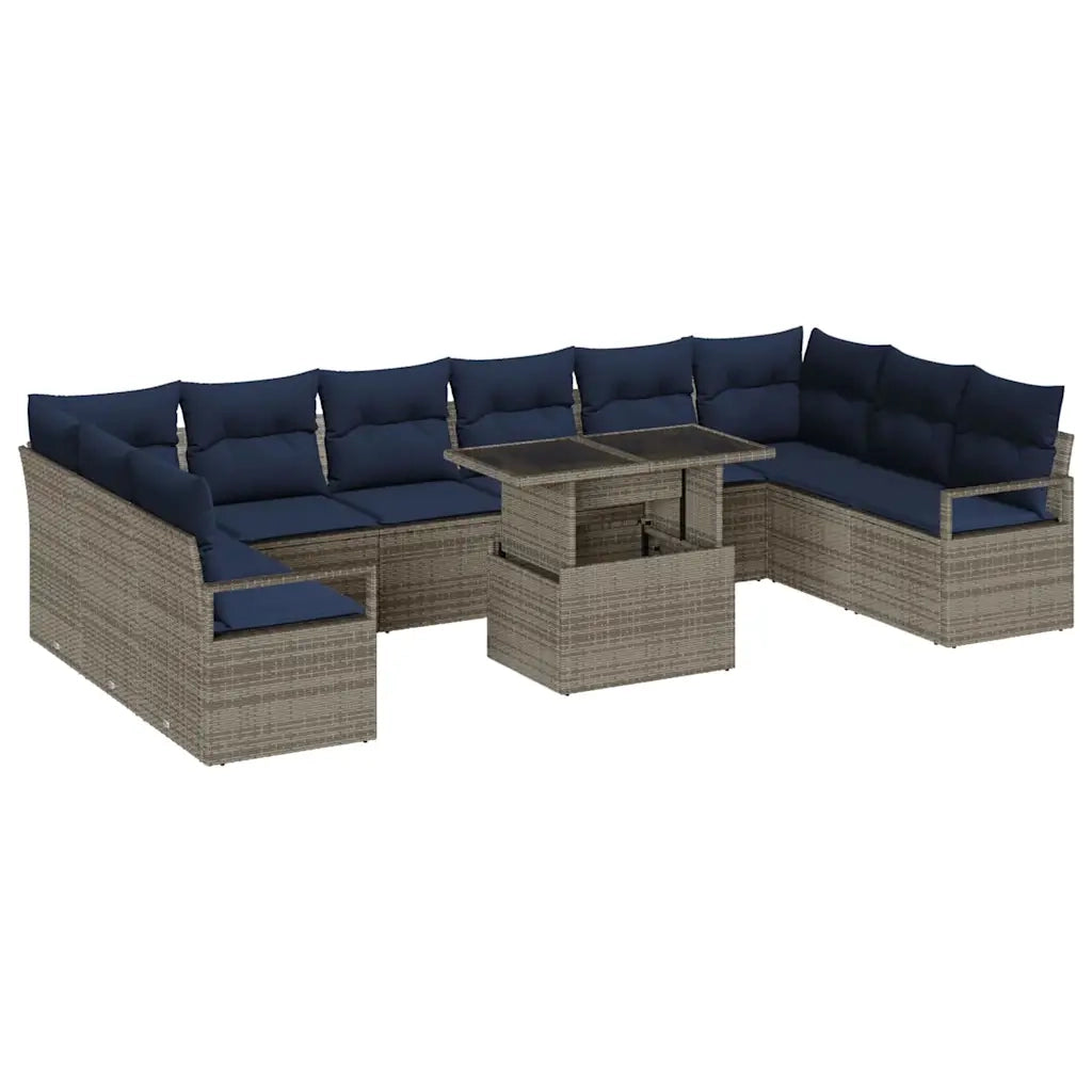Set Divano da Giardino 11 pcs Grigio e Blu Navy polyrattan 3348901