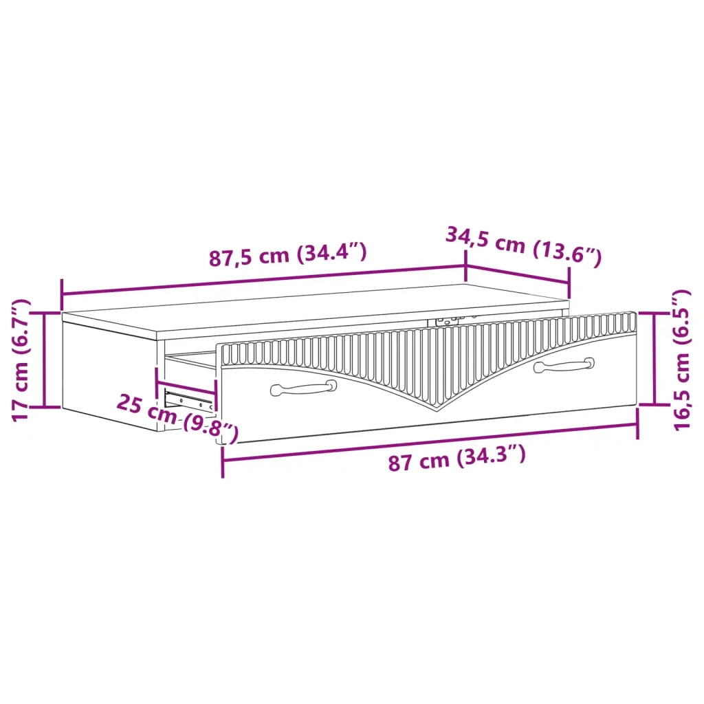Tavolino da Parete Laterale | Tavolo laterale | Tavolino Rovere Sonoma 87,5 x 34,5 x 17 cm
