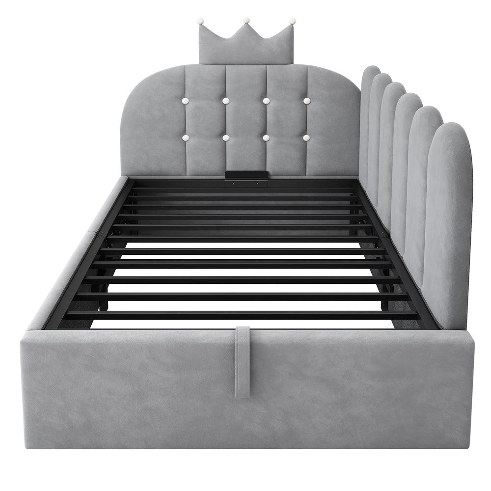 Letto Imbottito a L con Contenitore 90x190 ¨C Xylo ¨C Velluto Grigio