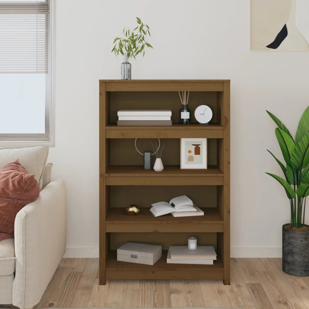 Libreria-Scaffale per Libri-Mobile di Stoccaggio Marrone ambra 80x35x126 cm in Legno Massello di Pino