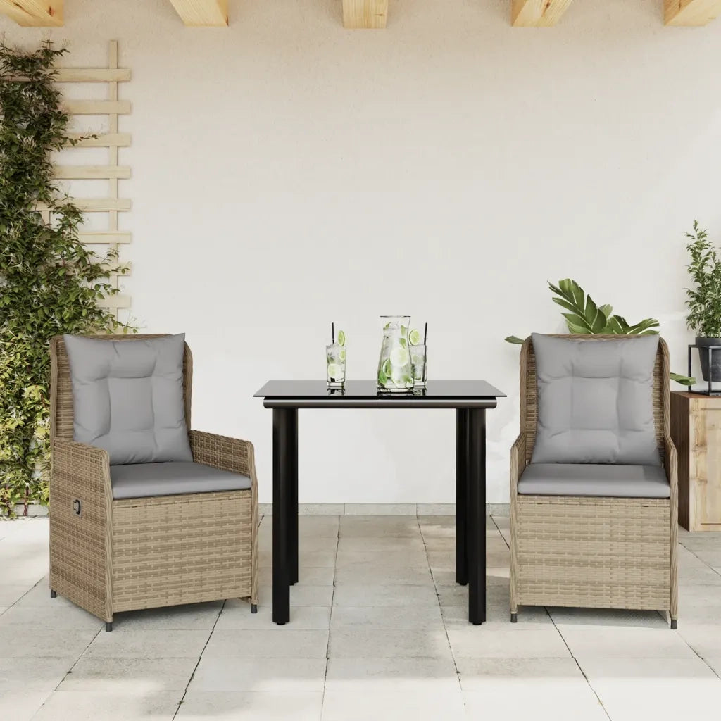 Set da Pranzo da Giardino 3 pz | Set Salotto da Giardino con Cuscini Beige in Polyrattan