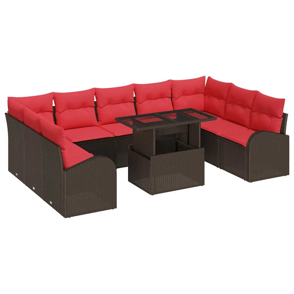 Set Divano da Giardino con cuscino 10 pcs Marrone Poly Rattan 3357447