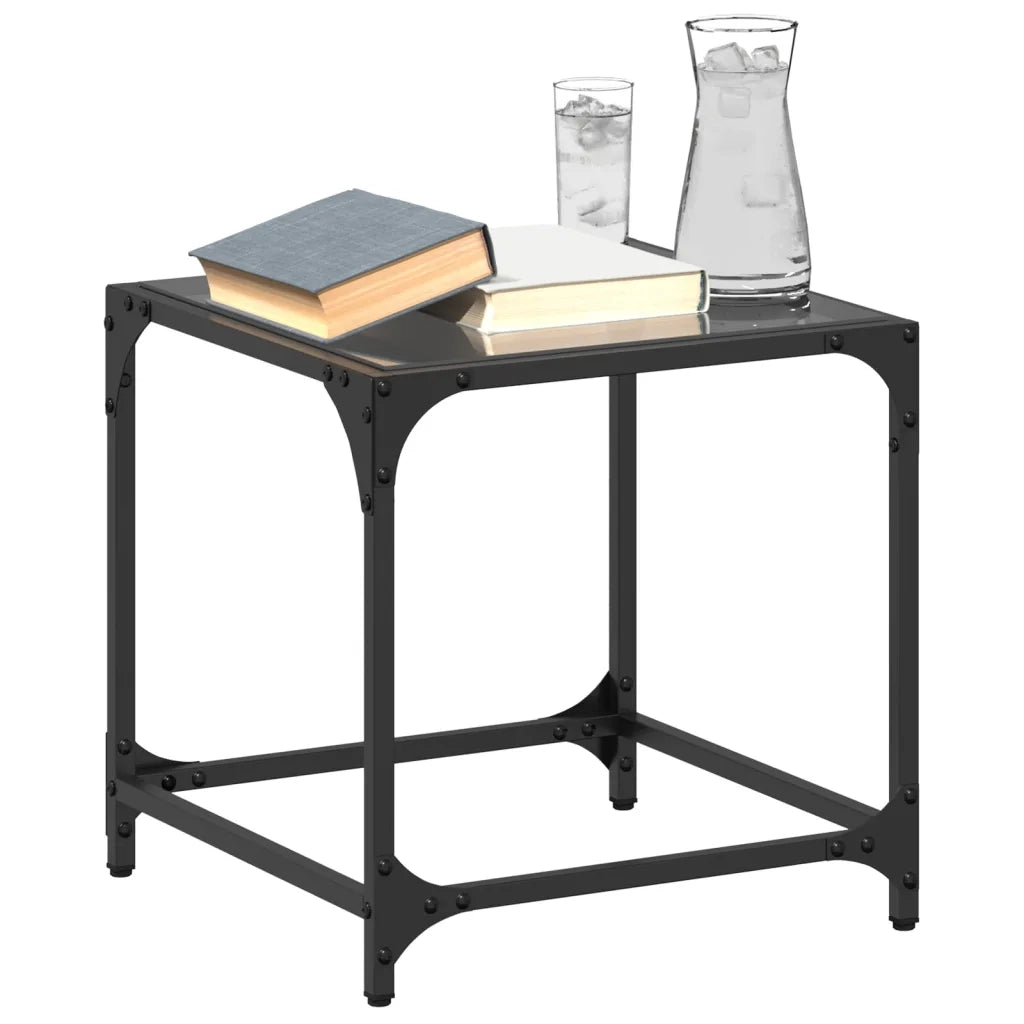 Tavolini da Salotto con Piano Vetro Nero 2pz 40x40x40cm Acciaio 845961