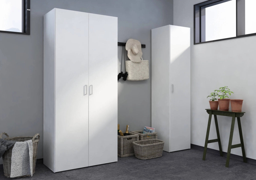 Armadio guardaroba ad anta singola con tre ripiani Am, colore bianco, Misure 39 x 175 x 41 cm