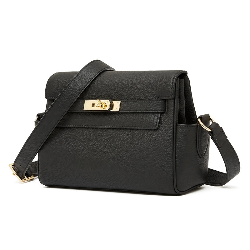 Borsa a tracolla da donna in vera pelle, nera