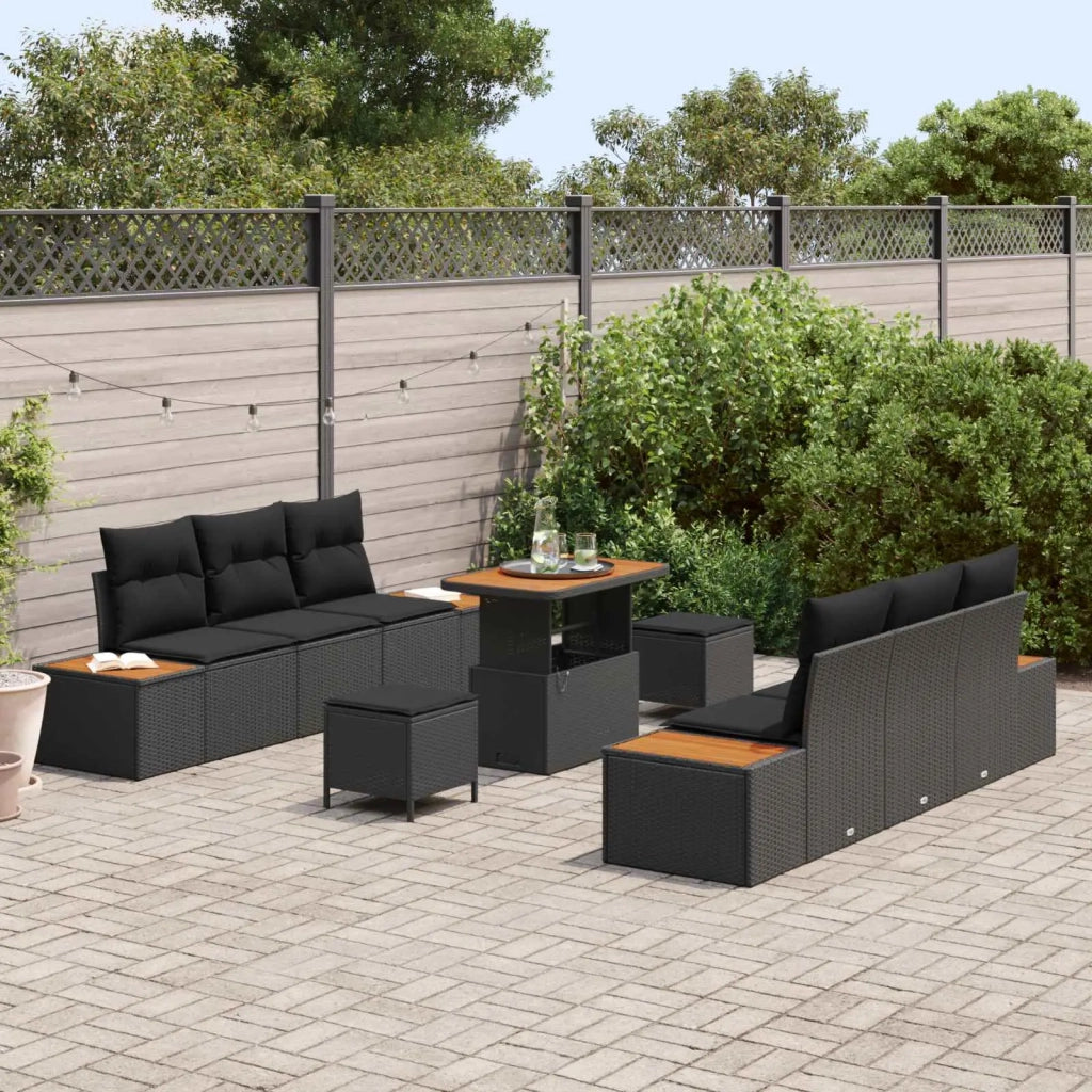 Set Divano da Giardino 9 pcs Nero polyrattan