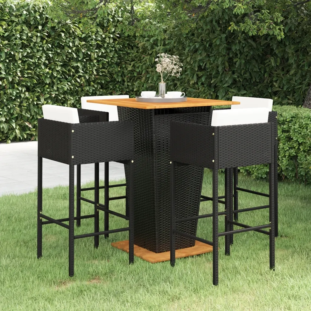 Set Bar da Giardino 5 pz con Cuscini in Polyrattan Nero 3094804