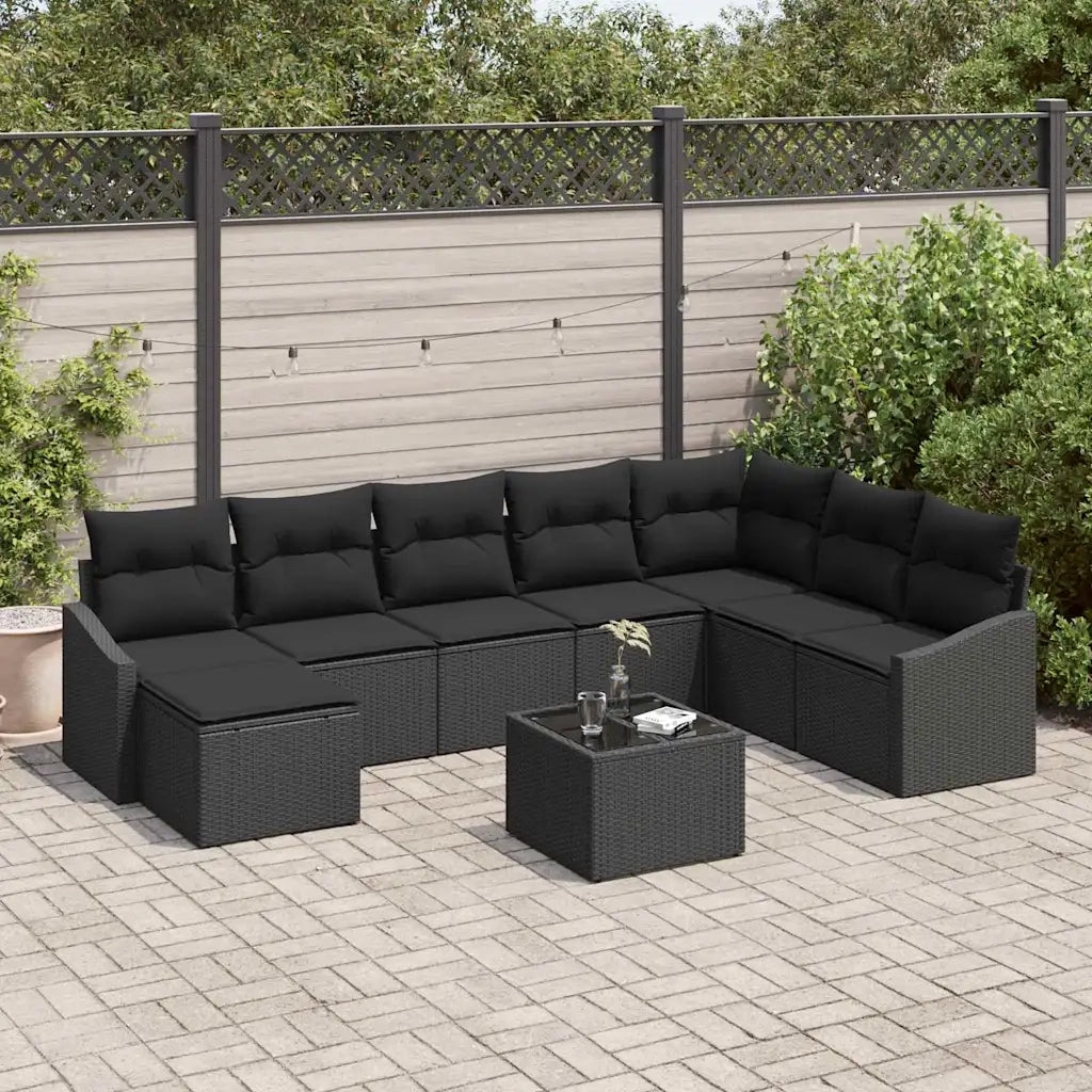 Set Divano da Giardino con cuscino 8 pcs Nero polyrattan