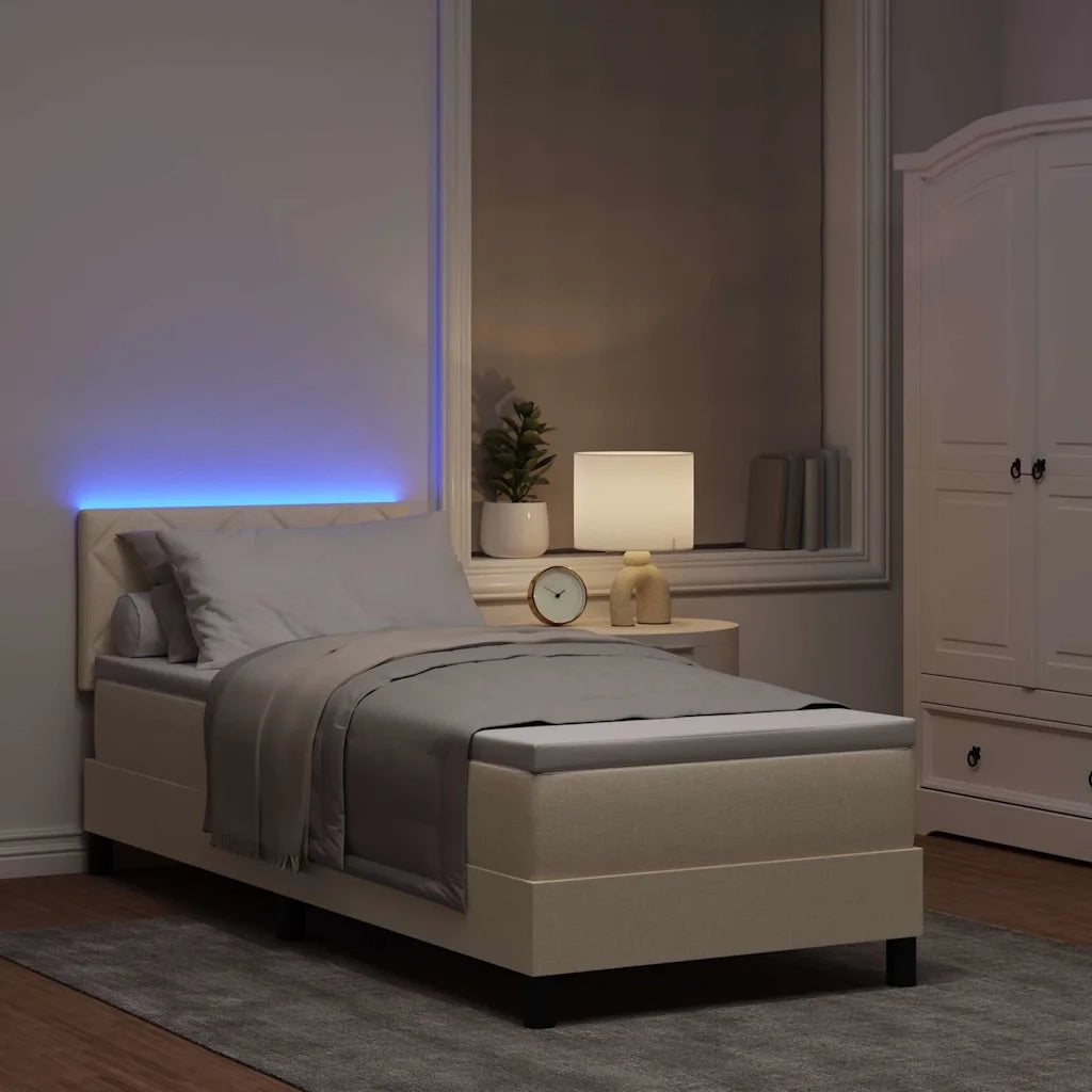 Letto singolo | Letto per adulti | Letto a molle con materasso con led Crema 80 x 200 cm Tessuto