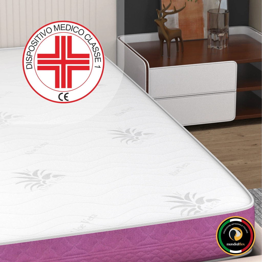Materasso Memory Una Piazza e Mezza 120x200 Alto 18 cm – Rivestimento Aloe Vera, Traspirante, Ipoallergenico – Ortopedico, Certificato Medico – Made in Italy | Aurora