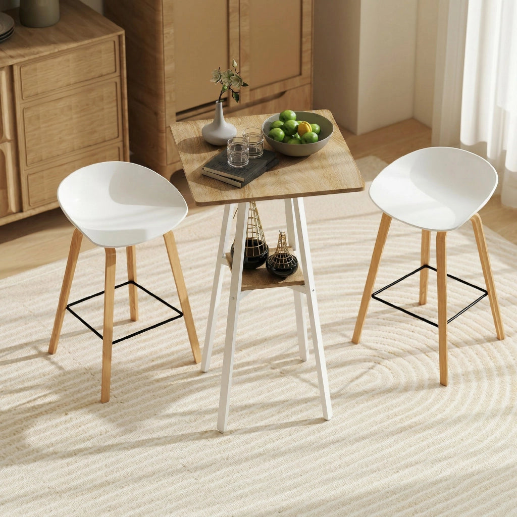 Tavolo da bar quadrato per 2 persone con ripiano ¨C Minimal ¨C naturale e bianco 55x55x95