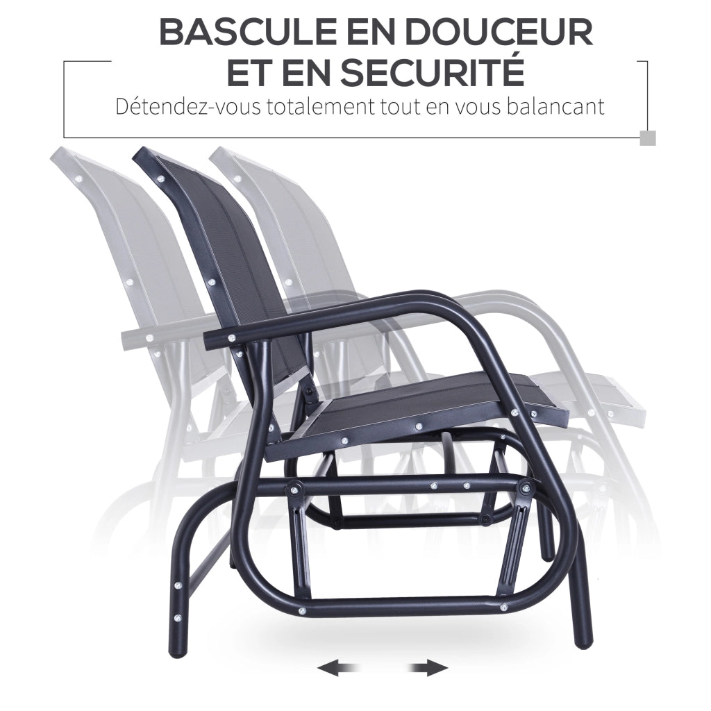 Dondolo da Giardino 2 Posti ¨C Xylo ¨C Metallo Textilene Nero con Braccioli