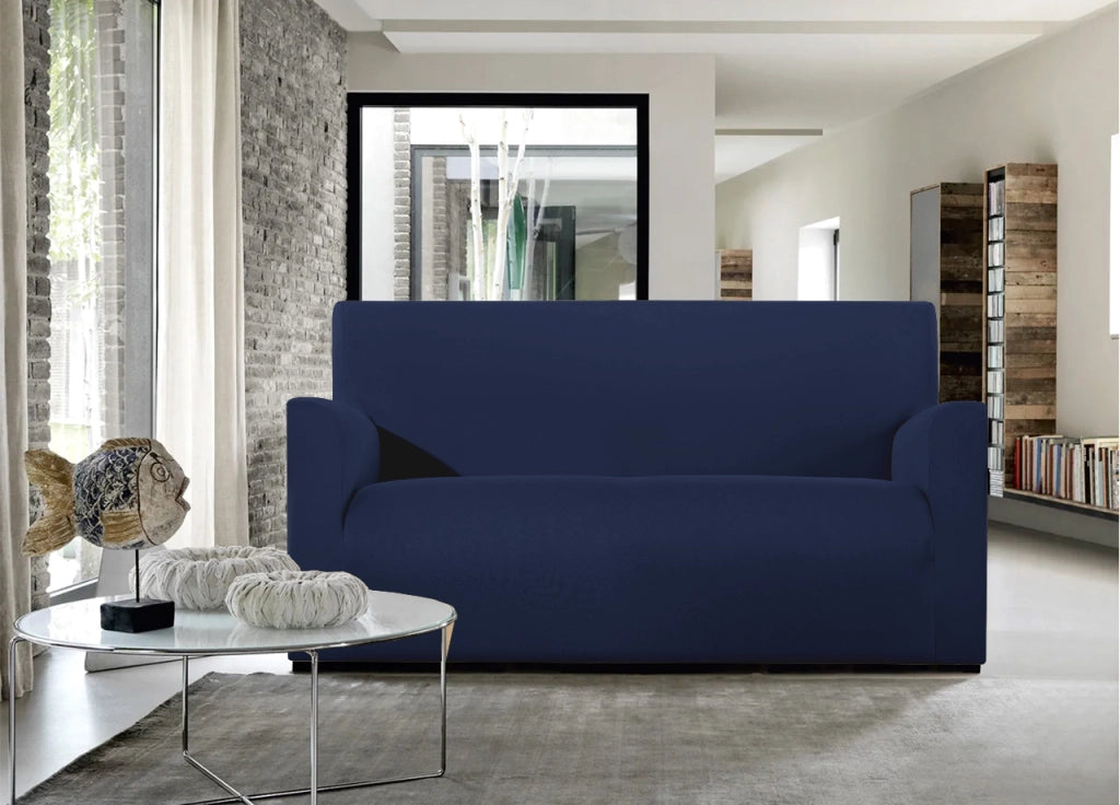 Copridivano E Copri Poltrona Antimacchia Sofà Elasticizzato Modello Magico - Div 2Posti - Blu