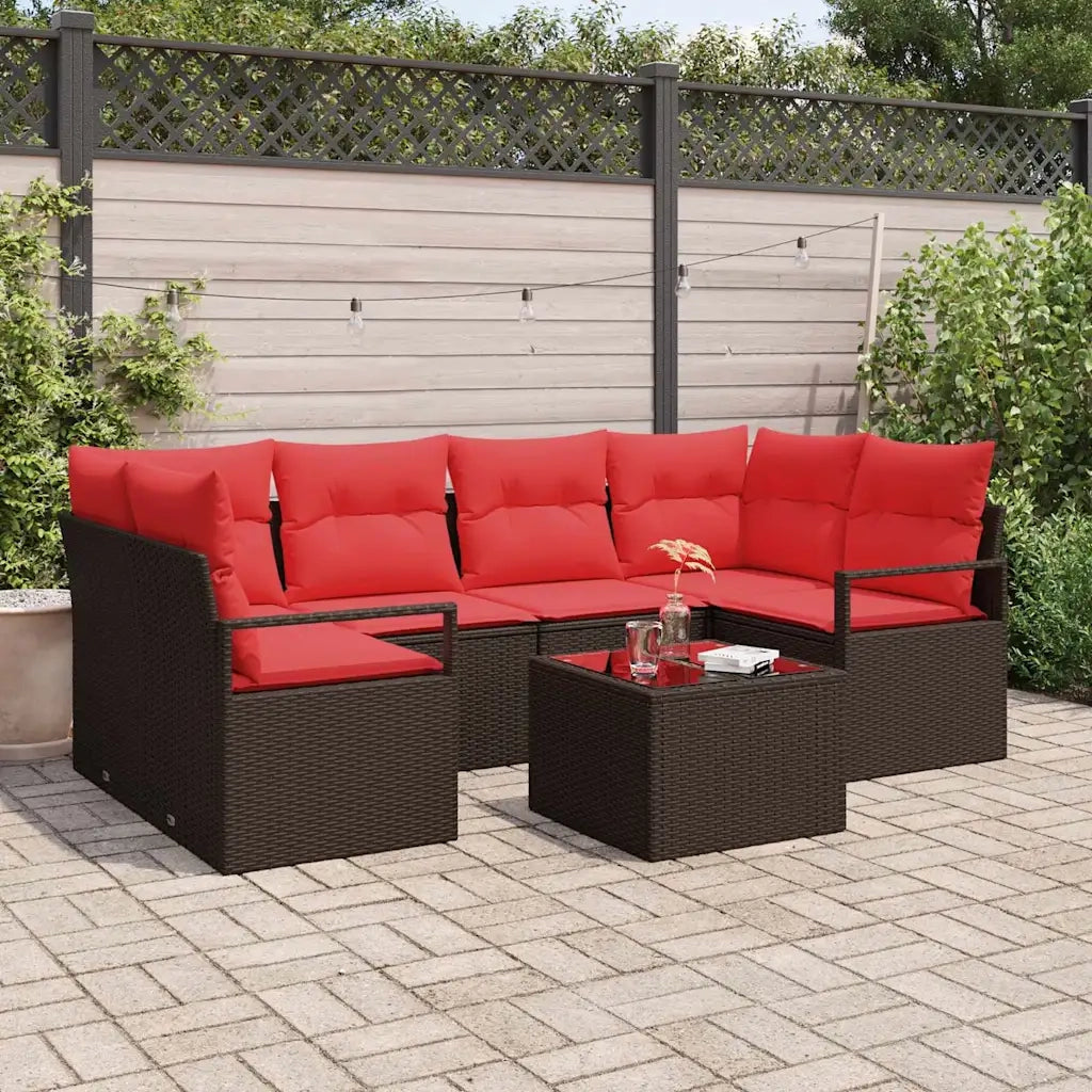 Set di divani 7 pcs Marrone e Rosso polyrattan 3346284