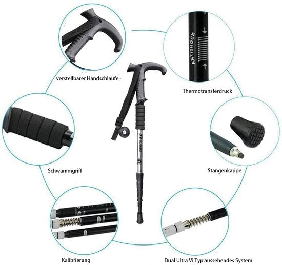 Due paletti da trekking, bastoni da passeggio con sistema anti-sbocco, telescopici, ripiegabili, bastoni da passeggio leggeri regolabili, ultraleggeri per camminare, campeggiare, escursioni.