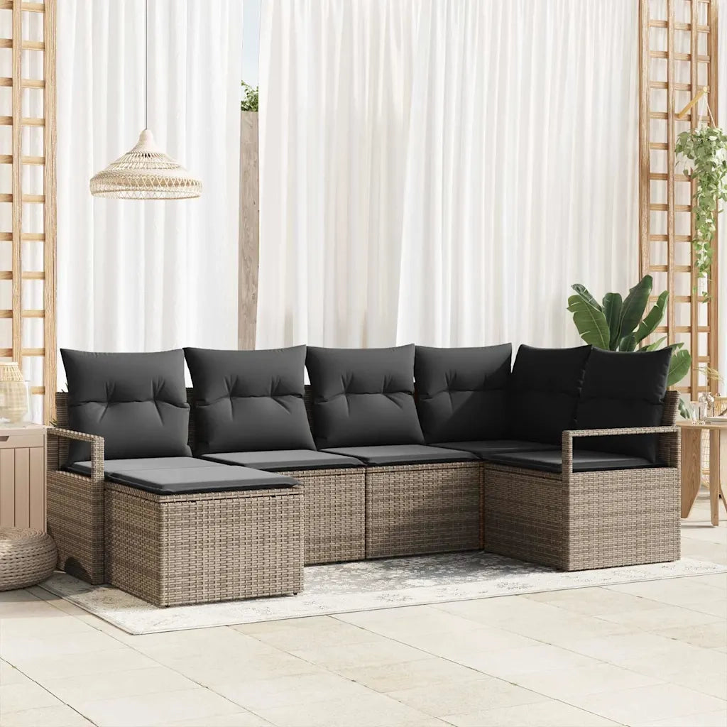 Set di divani con cuscino 6 pcs Grigio polyrattan