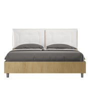 Letto Matrimoniale 160x200 cm con Rete e Contenitore Alzata Comoda Struttura Quercia con Cuscini in Similpelle Egos