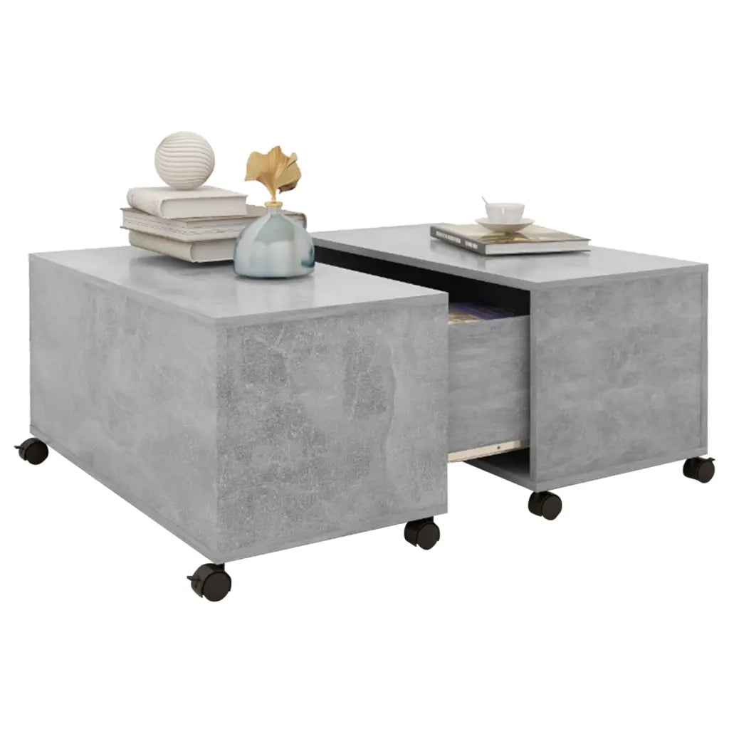 Tavolino da Salotto-Tavolino da soggiorno-Tavolo Grigio Cemento 75x75x38cm Legno Multistrato