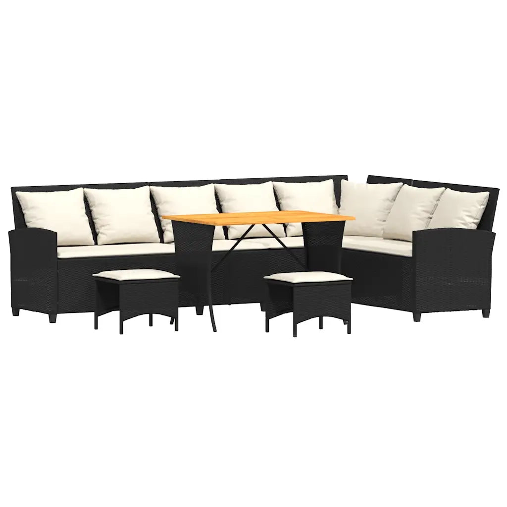 Set Divani da Giardino 4 pz con Cuscini Forma L Polyrattan Nero