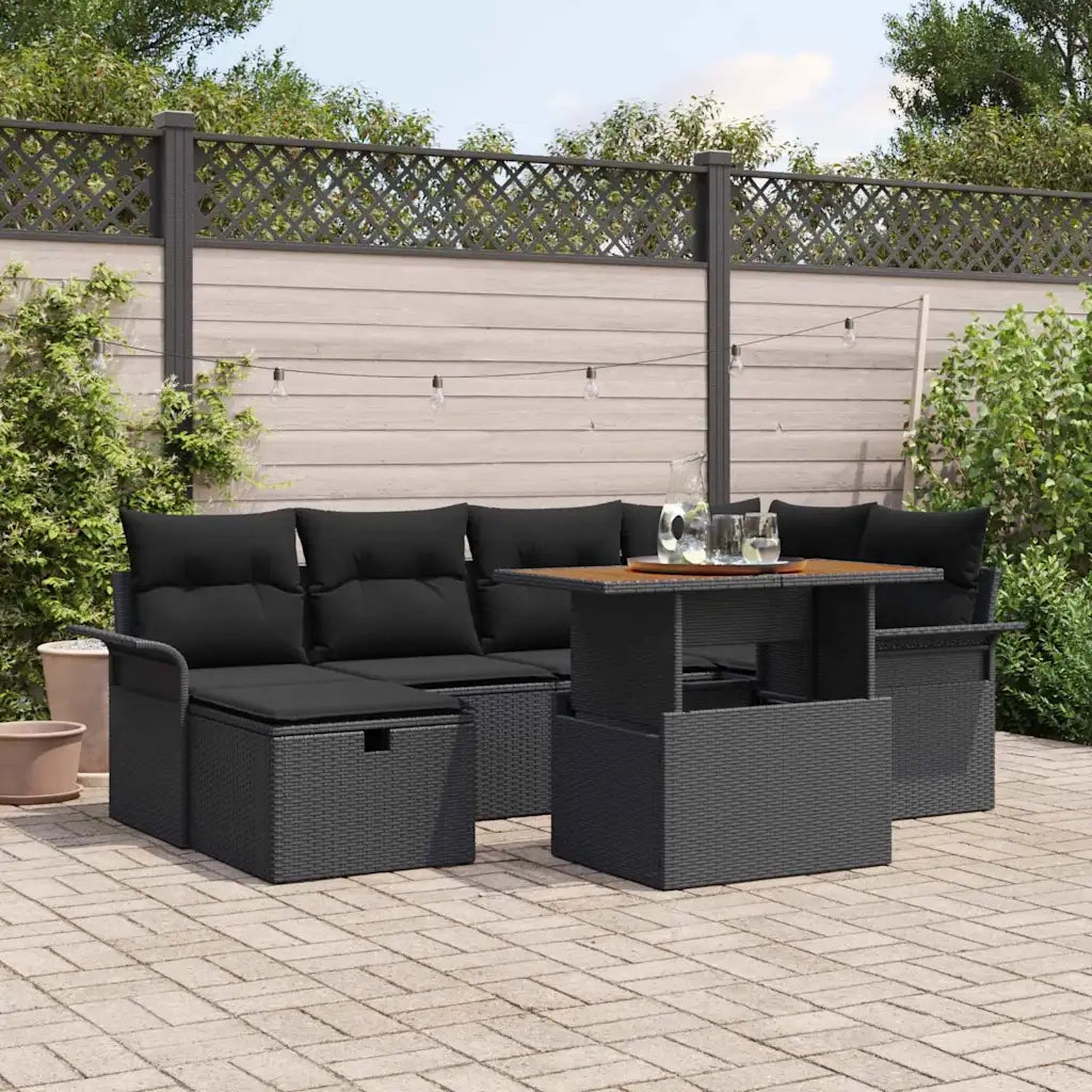 Set Divano da Giardino 7 pcs Nero polyrattan