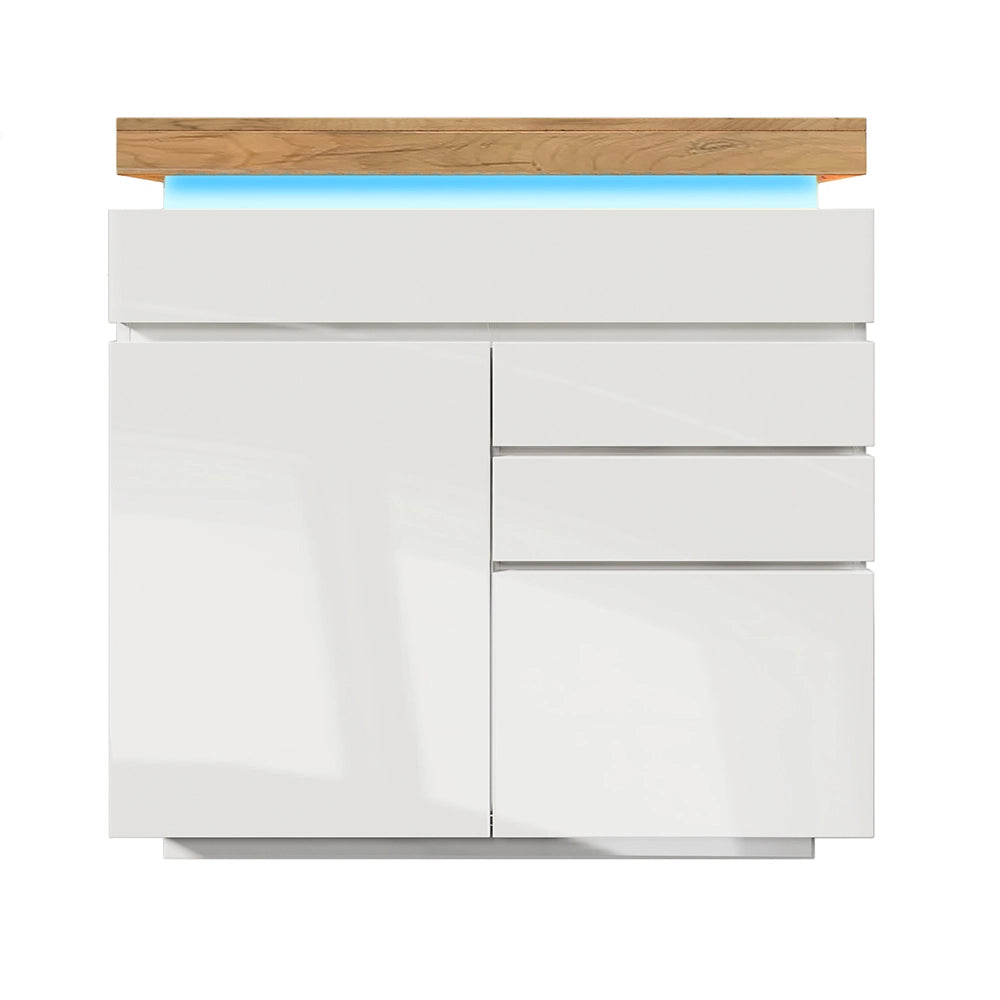 Buffet a specchio con 2 ante e 3 cassetti - Xylo - 115x110x39 cm - Bianco - Illuminazione LED (controllo app)