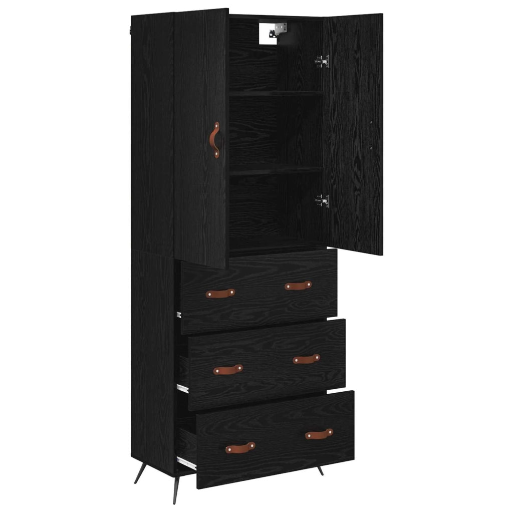 Credenza-Buffet-Armadio da cucina Rovere Nero 69,5 x 34 x 180 cm Legno multistrato 424038