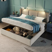 Letto imbottito 160x200 con contenitore, luce da lettura e ricarica USB