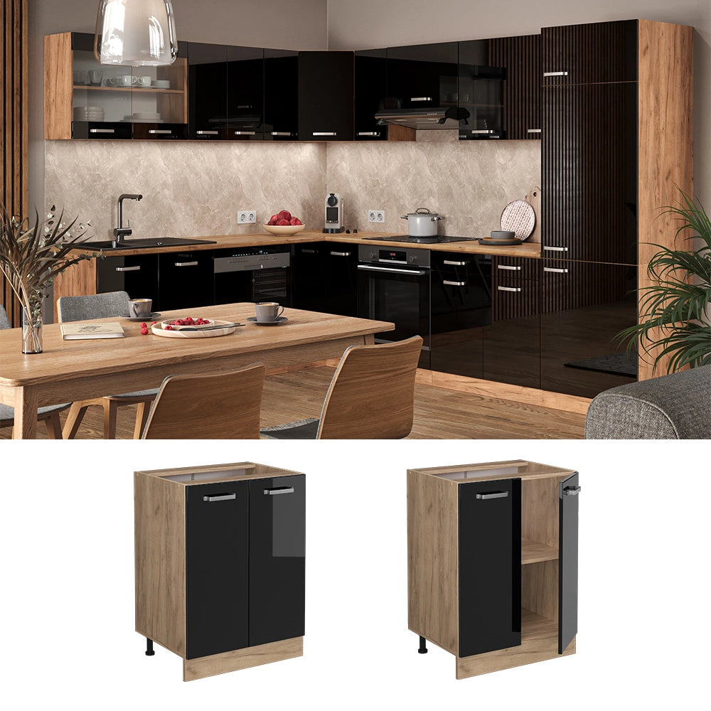 Vicco Mobiletto base cucina Nero lucido 60 cm PL Marmo