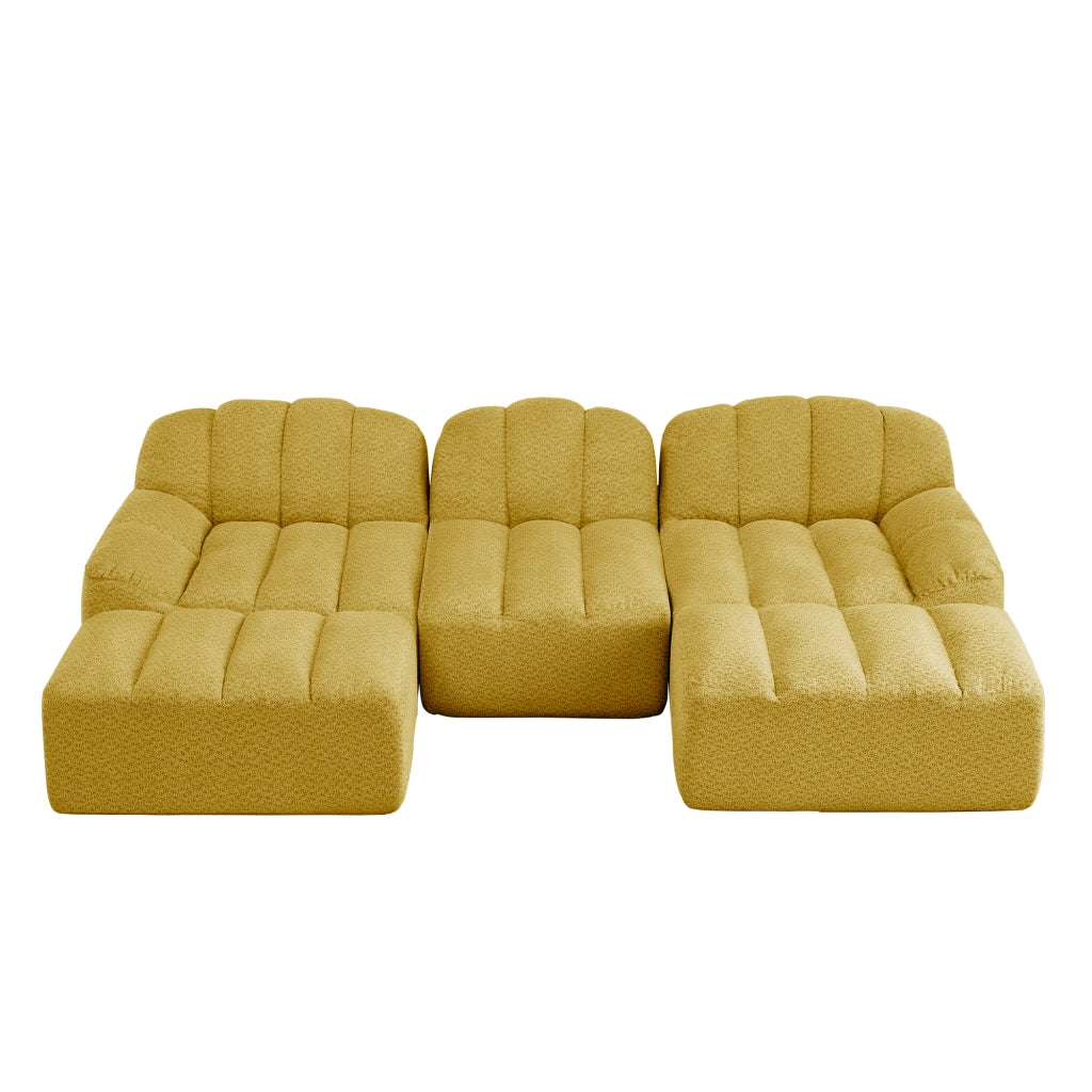 Divano modulare a 3 posti a forma di U con 2 pouf - Zephmum - Schiuma ad alta densit¨¤ 32D, seduta profonda, tessuto morbido, giallo