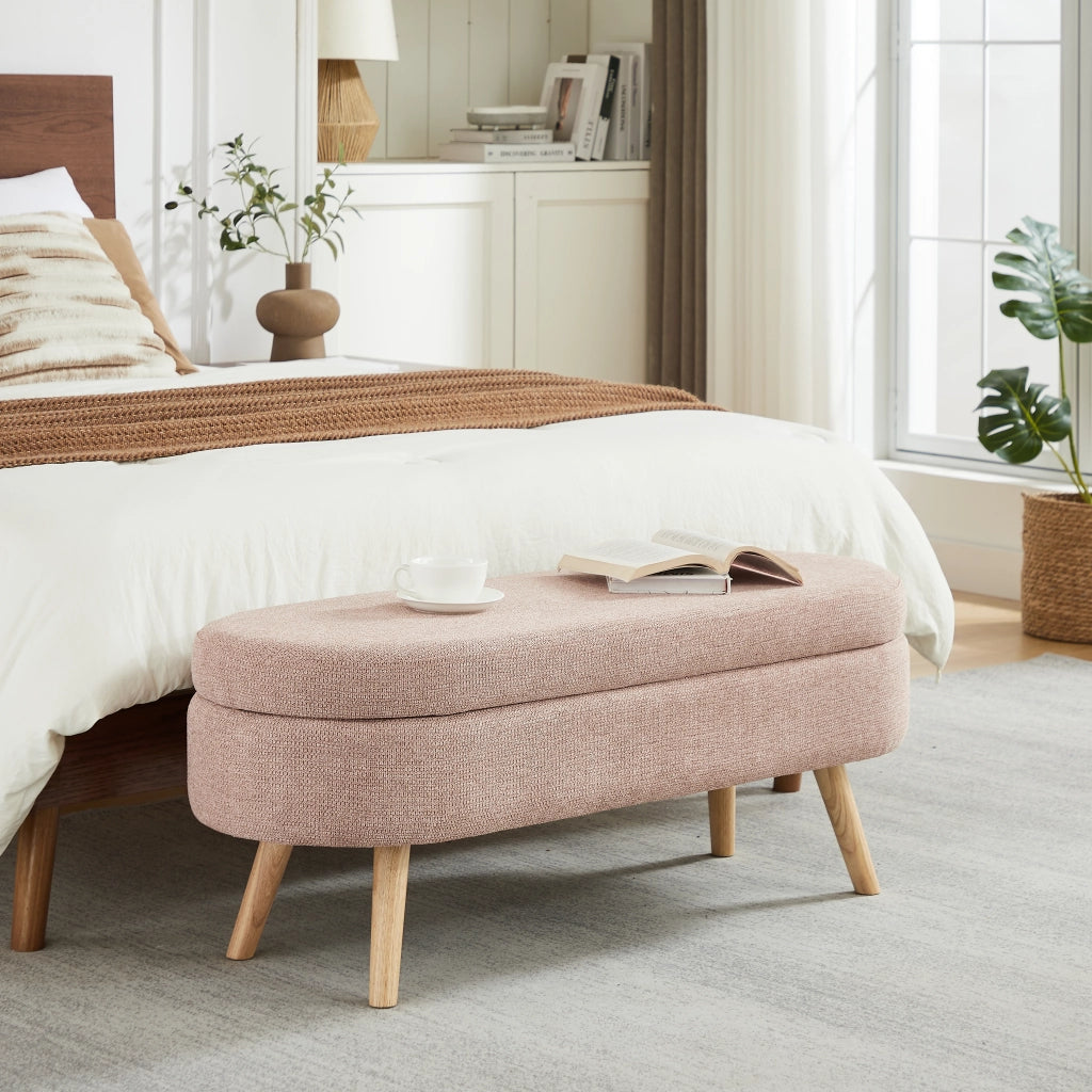 Panca contenitore 110 cm in velluto rosa, seduta imbottita salvaspazio con struttura in MDF e fori di ventilazione